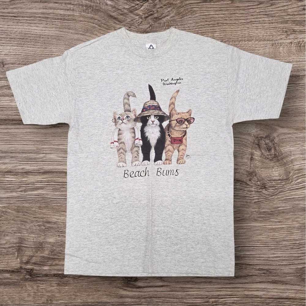 AAA Beach Bums Cats T-Shirt Port Angeles Washington Gray Mens Medium Double Side